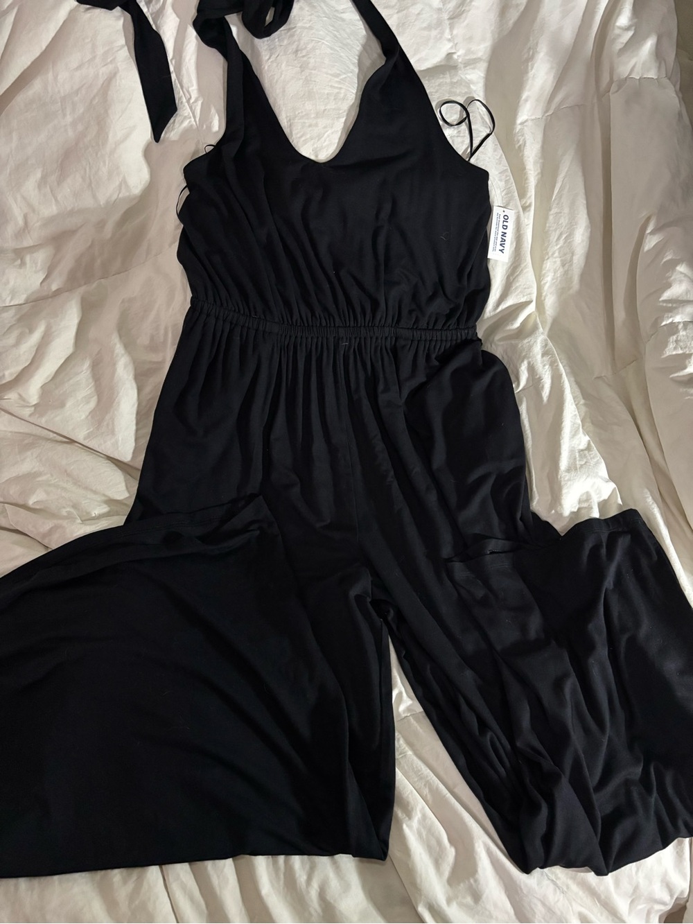 Old Navy Black Halter Wide-Leg Jumpsuit with Tie Straps